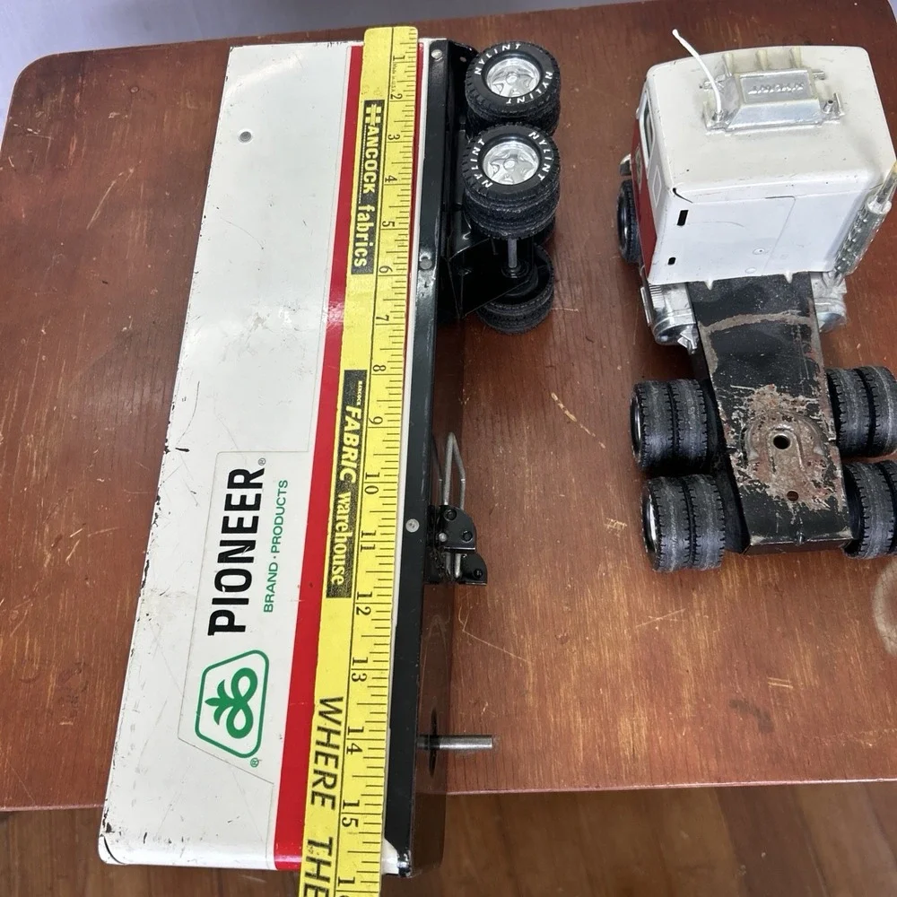 Vintage Nylint Pioneer GMC Semi Truck Trailer Pressed Steel Toy Red White